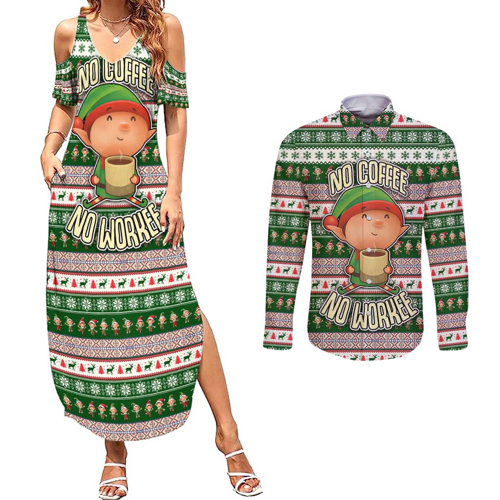 No Coffee No Workee Christmas Design Couples Matching Summer Maxi Dress and Long Sleeve Button Shirt Xmas Holiday Patterns - Wonder Print Shop