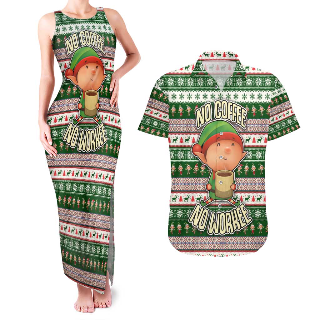 No Coffee No Workee Christmas Design Couples Matching Tank Maxi Dress and Hawaiian Shirt Xmas Holiday Patterns - Wonder Print Shop