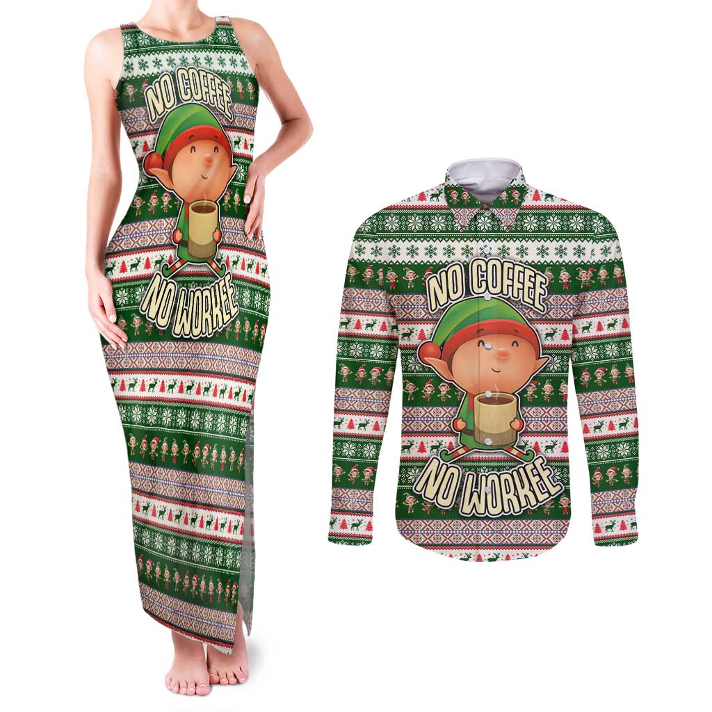 No Coffee No Workee Christmas Design Couples Matching Tank Maxi Dress and Long Sleeve Button Shirt Xmas Holiday Patterns - Wonder Print Shop