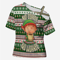 No Coffee No Workee Christmas Design Cross Shoulder Shirt Xmas Holiday Patterns - Wonder Print Shop