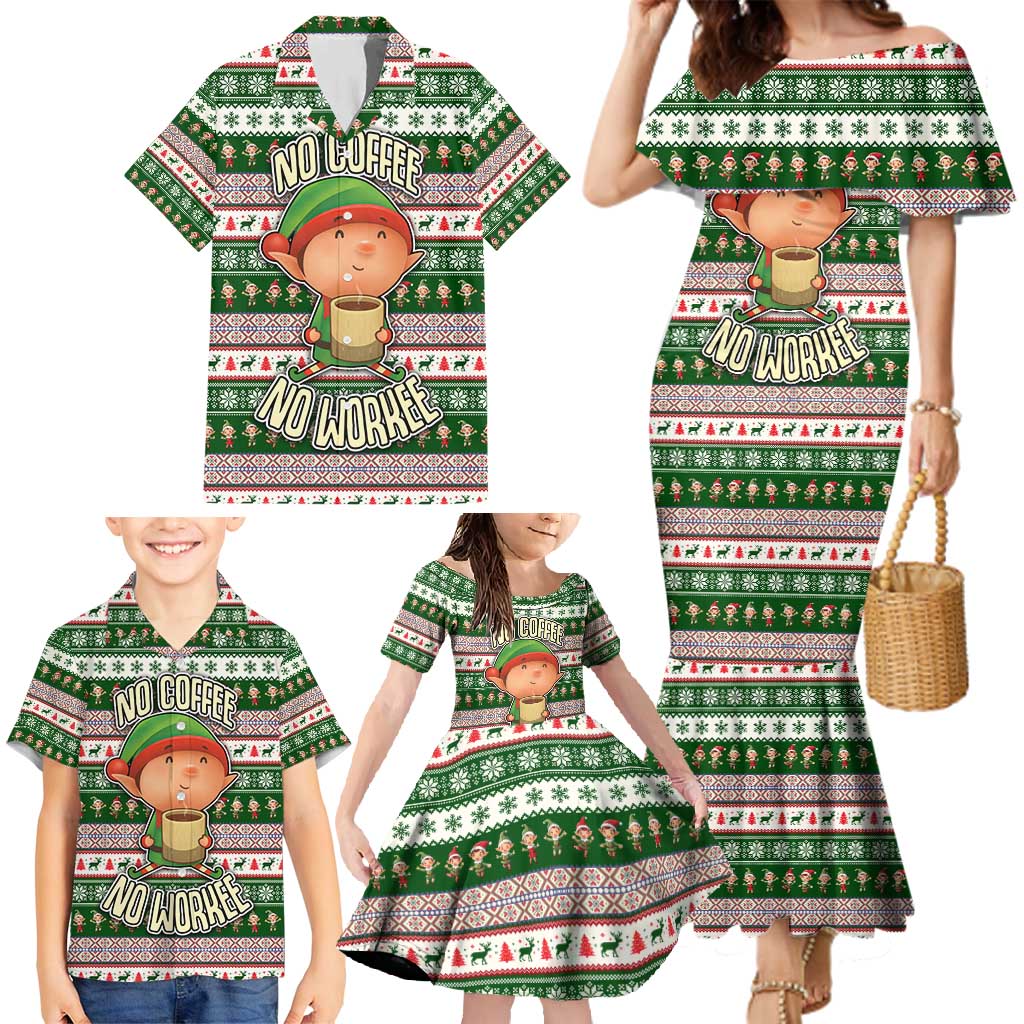 No Coffee No Workee Christmas Design Family Matching Mermaid Dress and Hawaiian Shirt Xmas Holiday Patterns - Wonder Print Shop