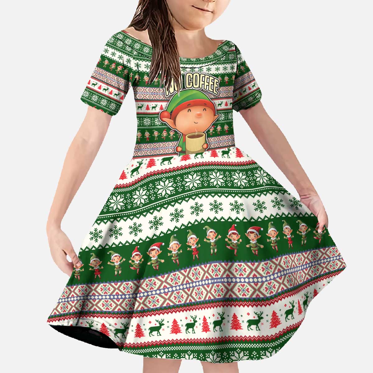 No Coffee No Workee Christmas Design Family Matching Off The Shoulder Long Sleeve Dress and Hawaiian Shirt Xmas Holiday Patterns - Wonder Print Shop