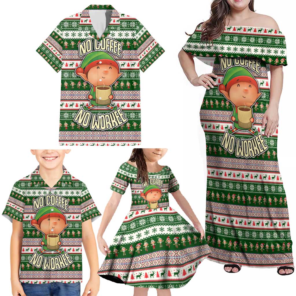 No Coffee No Workee Christmas Design Family Matching Off Shoulder Maxi Dress and Hawaiian Shirt Xmas Holiday Patterns - Wonder Print Shop