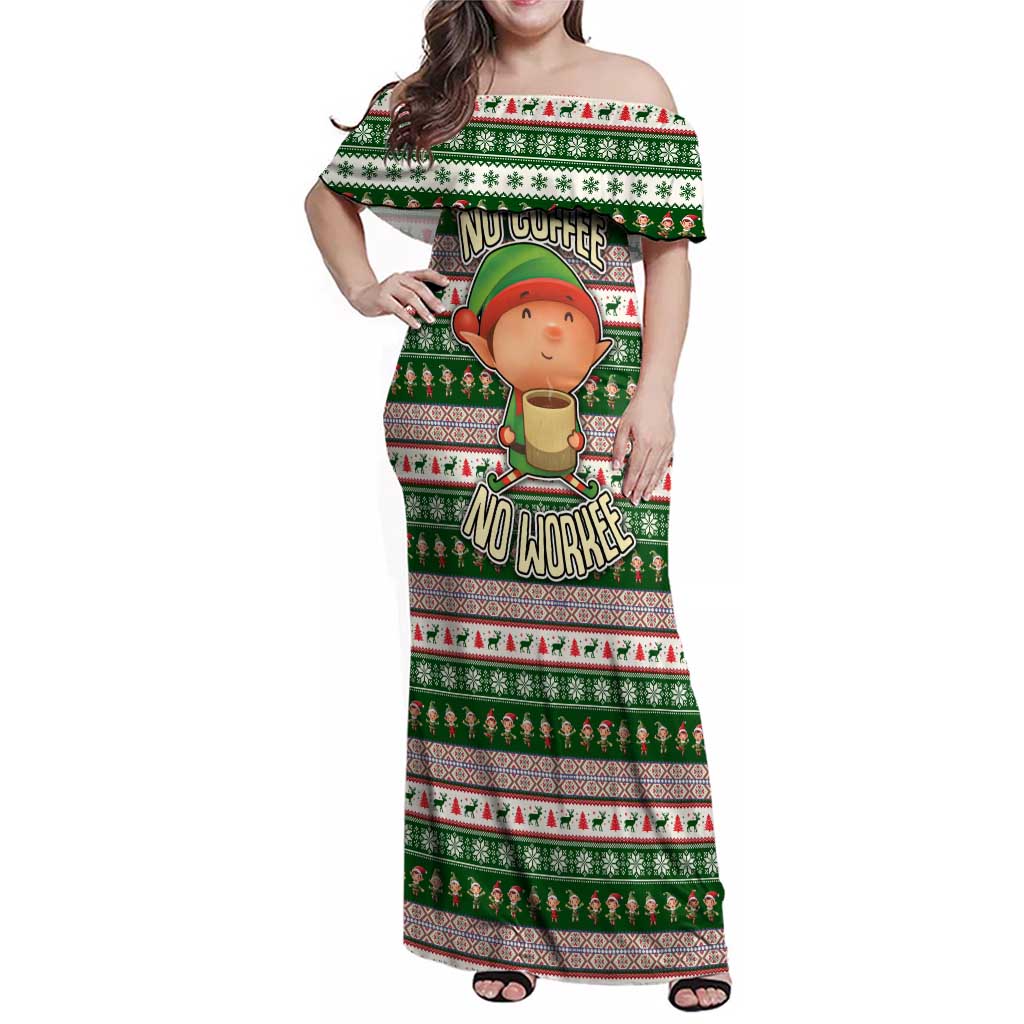 No Coffee No Workee Christmas Design Family Matching Off Shoulder Maxi Dress and Hawaiian Shirt Xmas Holiday Patterns - Wonder Print Shop