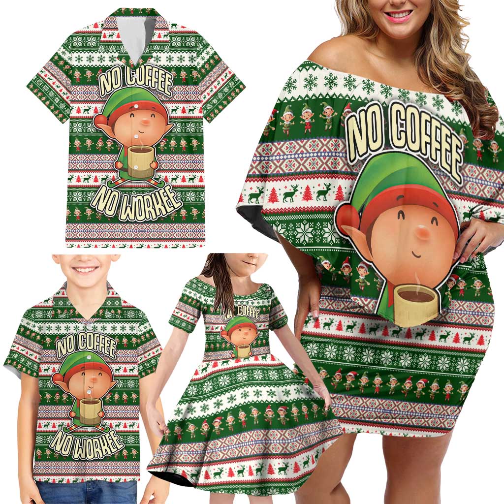 No Coffee No Workee Christmas Design Family Matching Off Shoulder Short Dress and Hawaiian Shirt Xmas Holiday Patterns - Wonder Print Shop