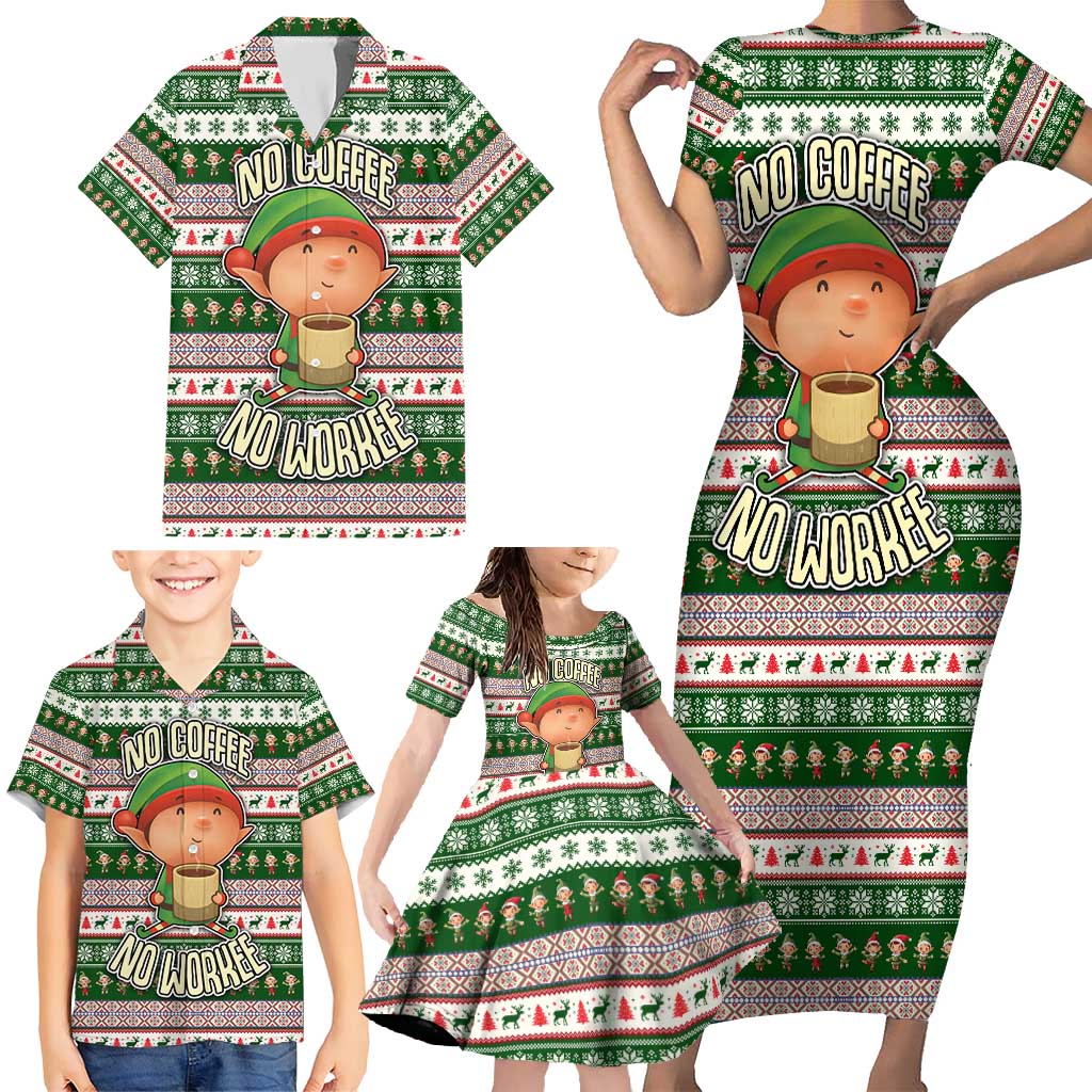 No Coffee No Workee Christmas Design Family Matching Short Sleeve Bodycon Dress and Hawaiian Shirt Xmas Holiday Patterns - Wonder Print Shop