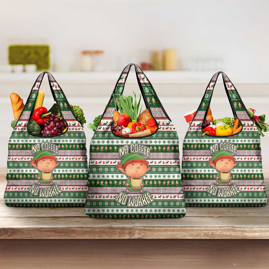 No Coffee No Workee Christmas Design Grocery Bag Xmas Holiday Patterns - Wonder Print Shop