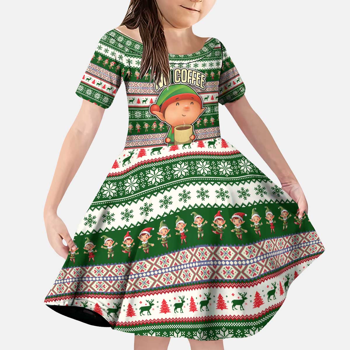 No Coffee No Workee Christmas Design Kid Short Sleeve Dress Xmas Holiday Patterns - Wonder Print Shop