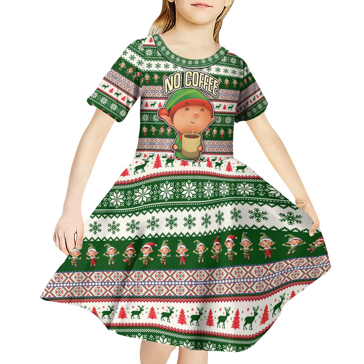 No Coffee No Workee Christmas Design Kid Short Sleeve Dress Xmas Holiday Patterns - Wonder Print Shop