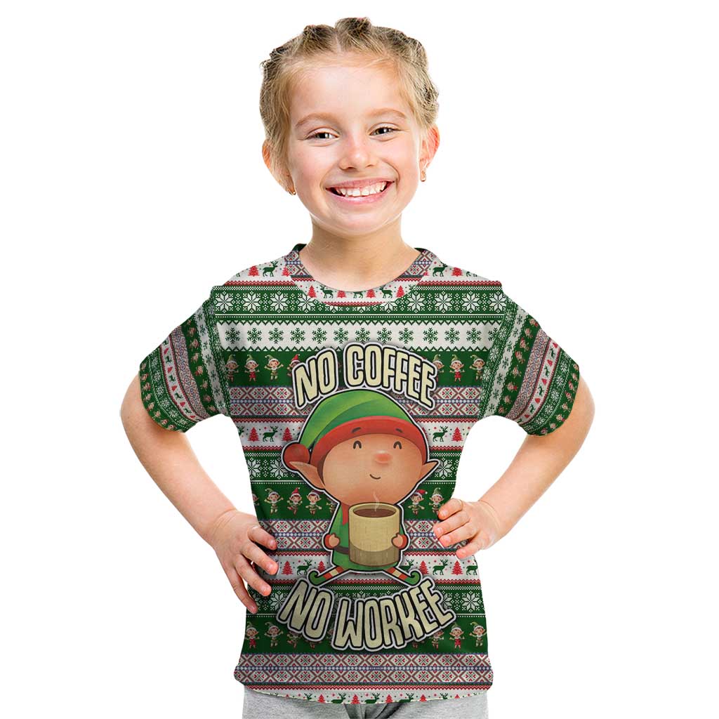 No Coffee No Workee Christmas Design Kid T Shirt Xmas Holiday Patterns - Wonder Print Shop