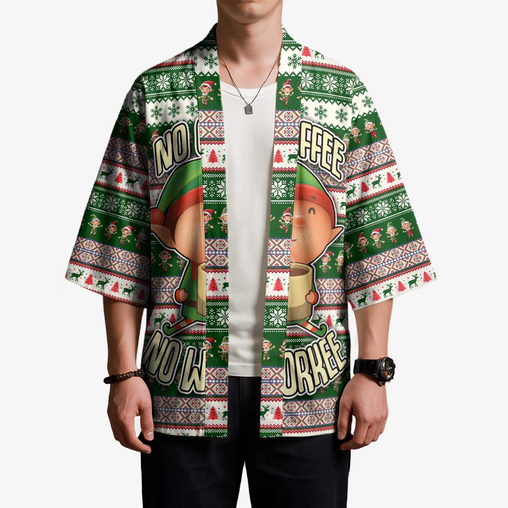 No Coffee No Workee Christmas Design Kimono Xmas Holiday Patterns - Wonder Print Shop