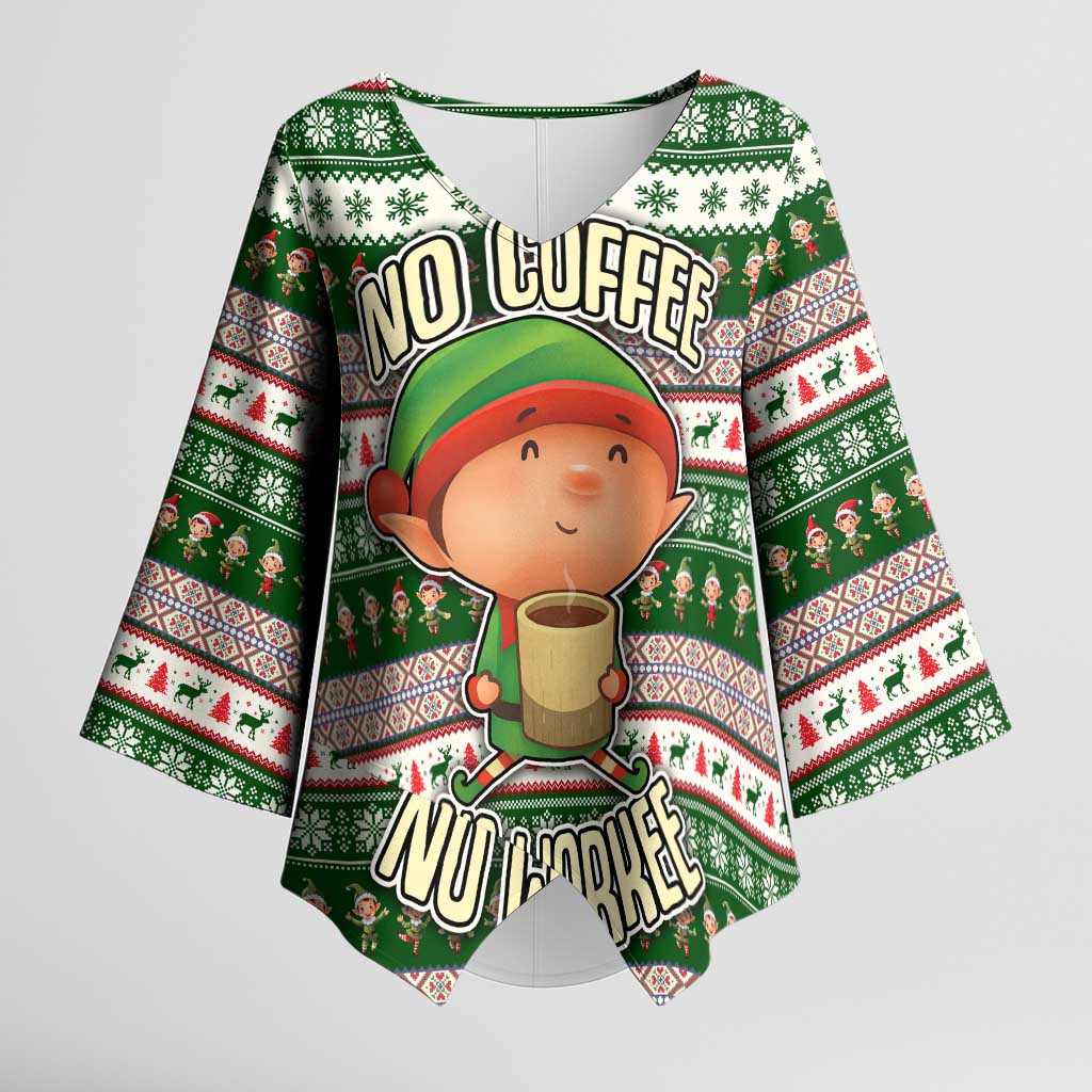 No Coffee No Workee Christmas Design Kimono Sleeve Blouse Xmas Holiday Patterns - Wonder Print Shop