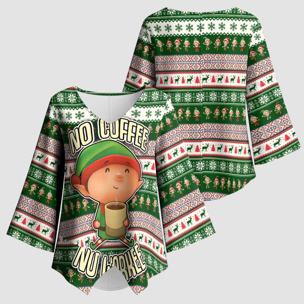 No Coffee No Workee Christmas Design Kimono Sleeve Blouse Xmas Holiday Patterns - Wonder Print Shop