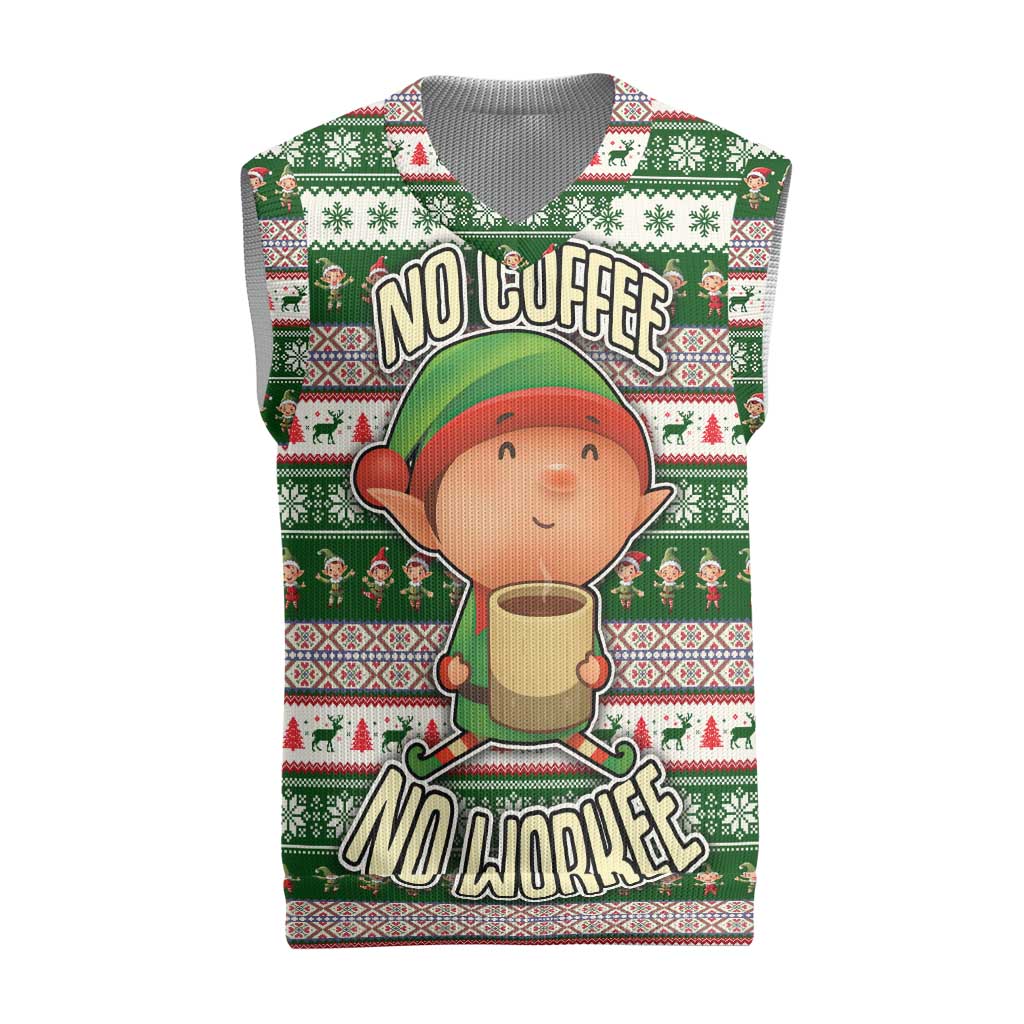 No Coffee No Workee Christmas Design Christmas Knitted V-Neck Vest Xmas Holiday Patterns - Wonder Print Shop
