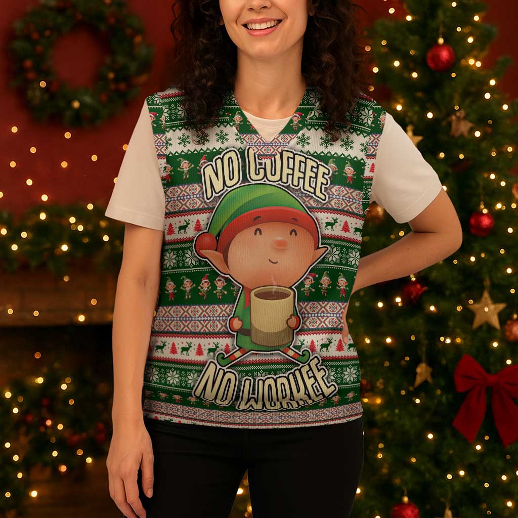 No Coffee No Workee Christmas Design Christmas Knitted V-Neck Vest Xmas Holiday Patterns - Wonder Print Shop