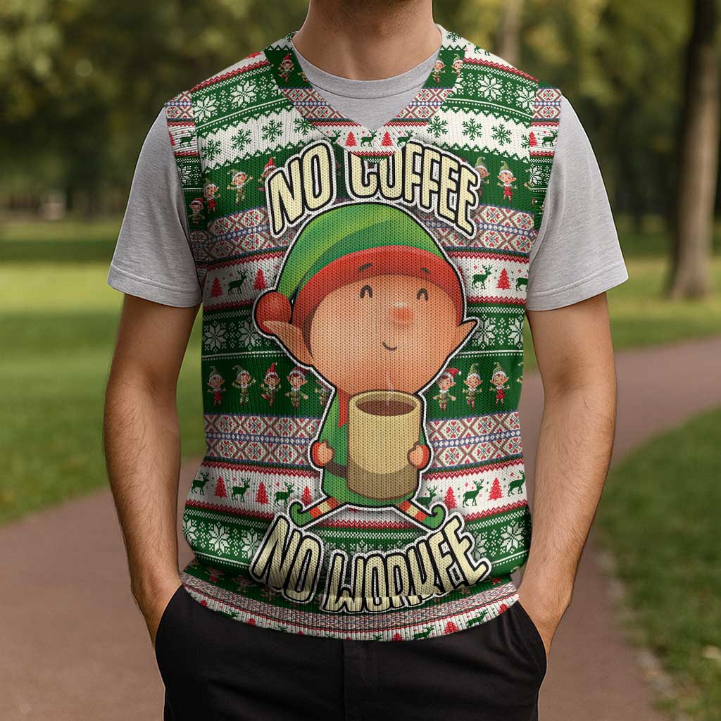 No Coffee No Workee Christmas Design Christmas Knitted V-Neck Vest Xmas Holiday Patterns - Wonder Print Shop