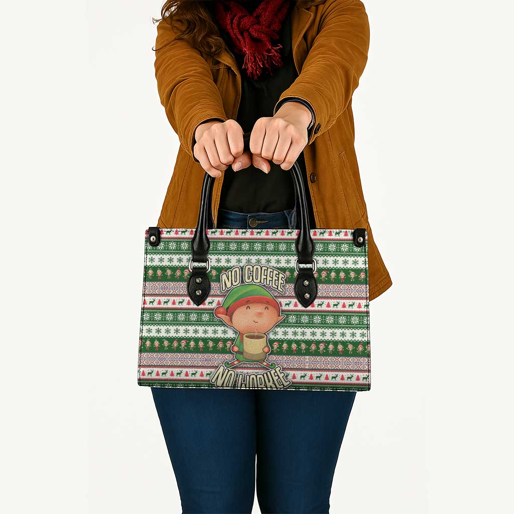No Coffee No Workee Christmas Design Leather Bag Xmas Holiday Patterns - Wonder Print Shop