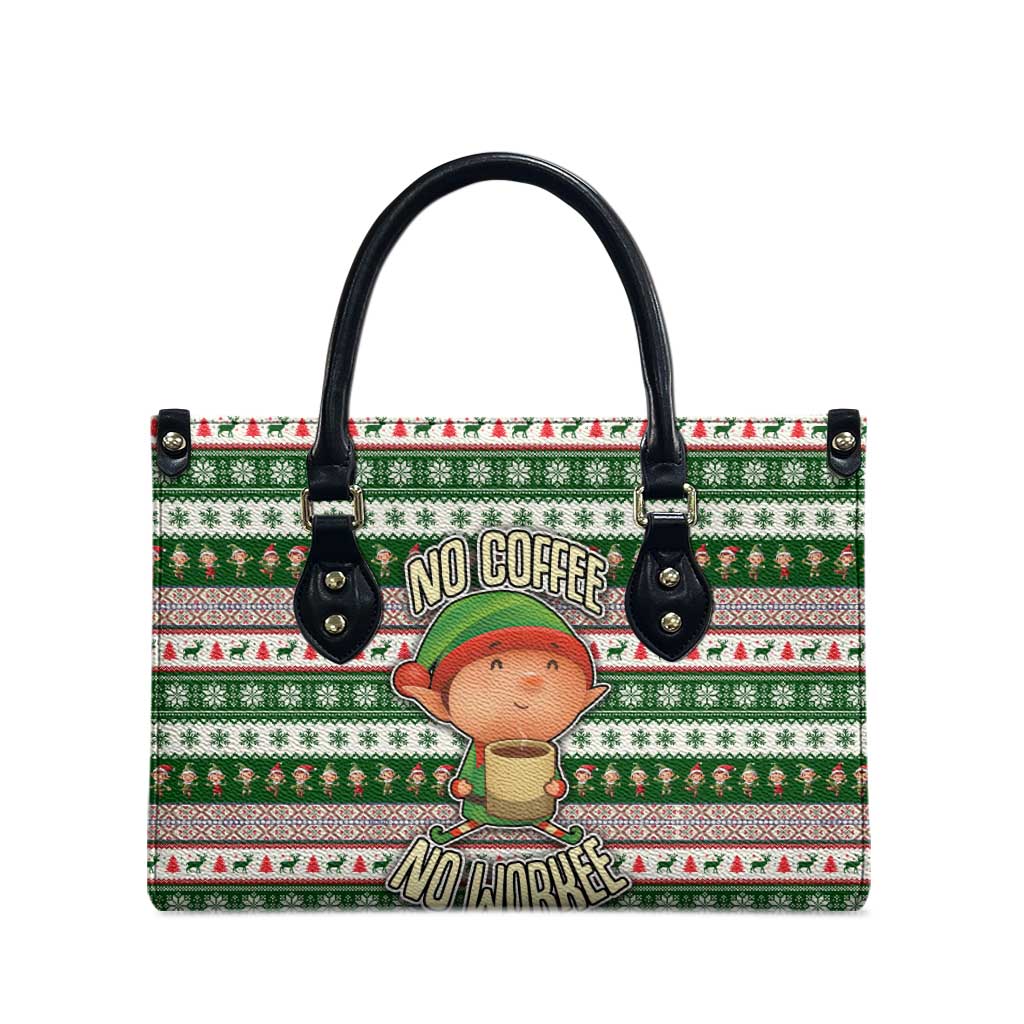 No Coffee No Workee Christmas Design Leather Bag Xmas Holiday Patterns - Wonder Print Shop