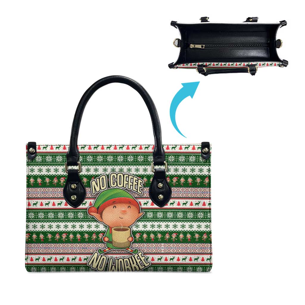 No Coffee No Workee Christmas Design Leather Bag Xmas Holiday Patterns - Wonder Print Shop