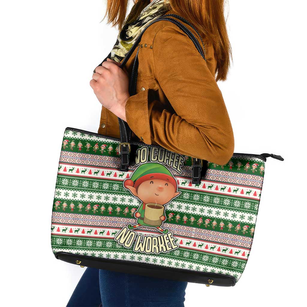 No Coffee No Workee Christmas Design Leather Tote Bag Xmas Holiday Patterns - Wonder Print Shop