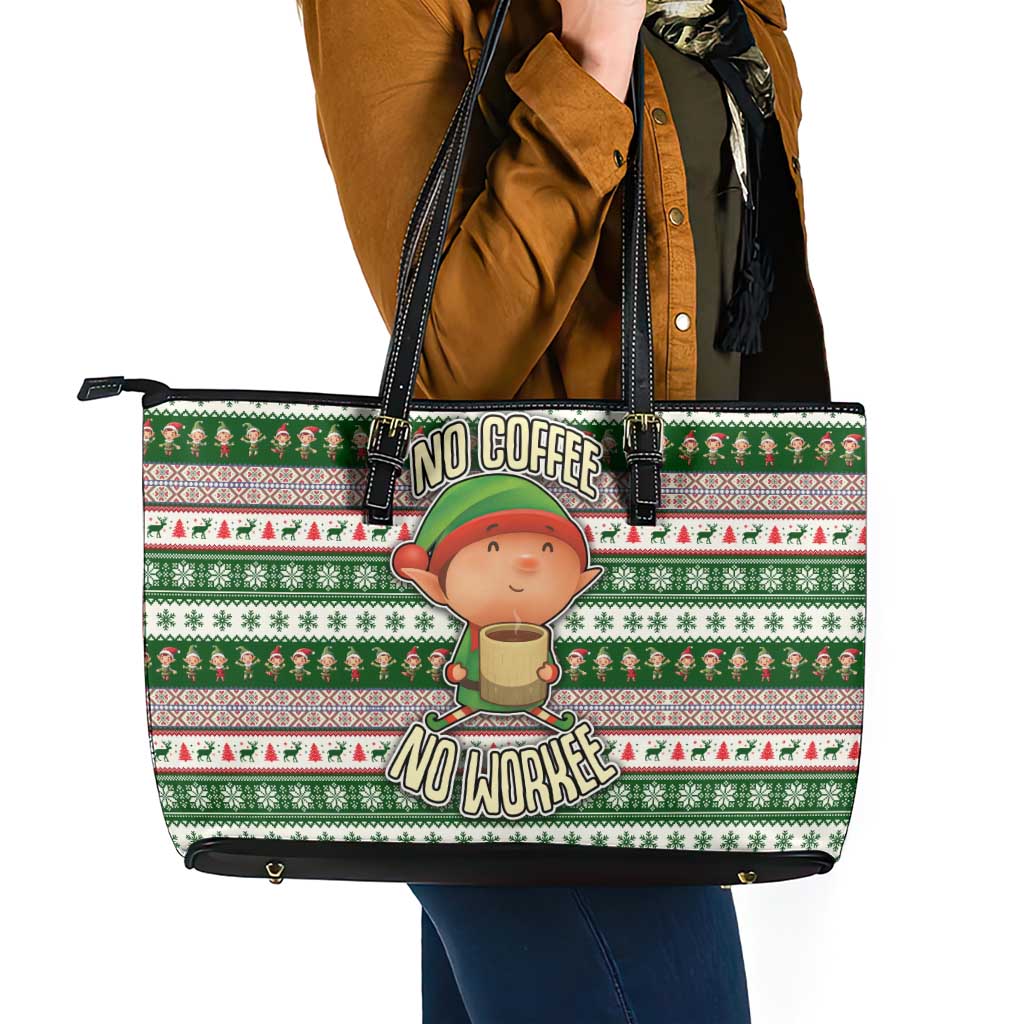 No Coffee No Workee Christmas Design Leather Tote Bag Xmas Holiday Patterns - Wonder Print Shop