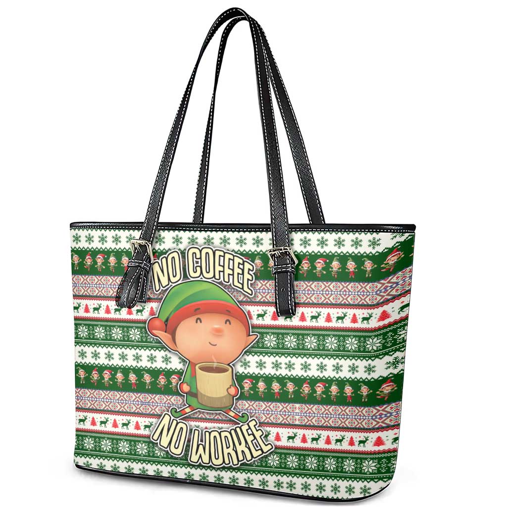 No Coffee No Workee Christmas Design Leather Tote Bag Xmas Holiday Patterns - Wonder Print Shop