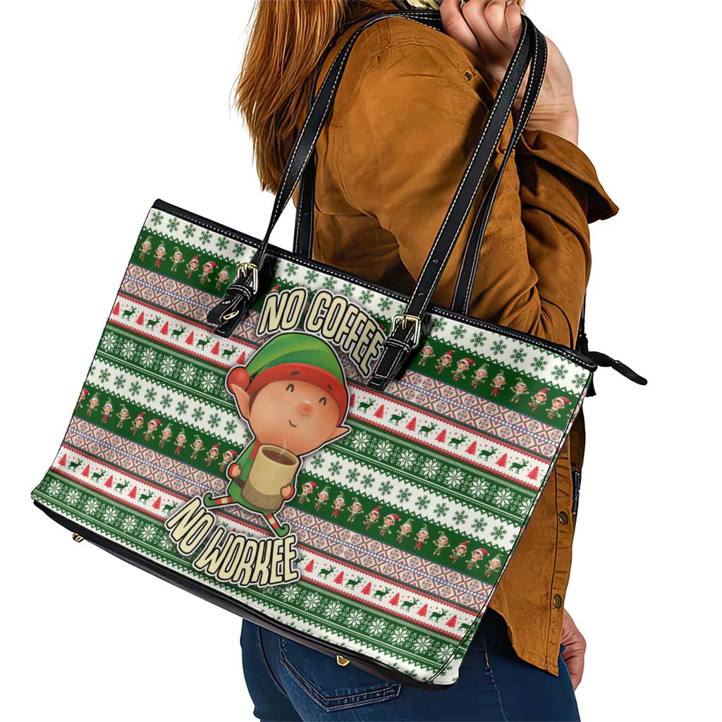 No Coffee No Workee Christmas Design Leather Tote Bag Xmas Holiday Patterns - Wonder Print Shop