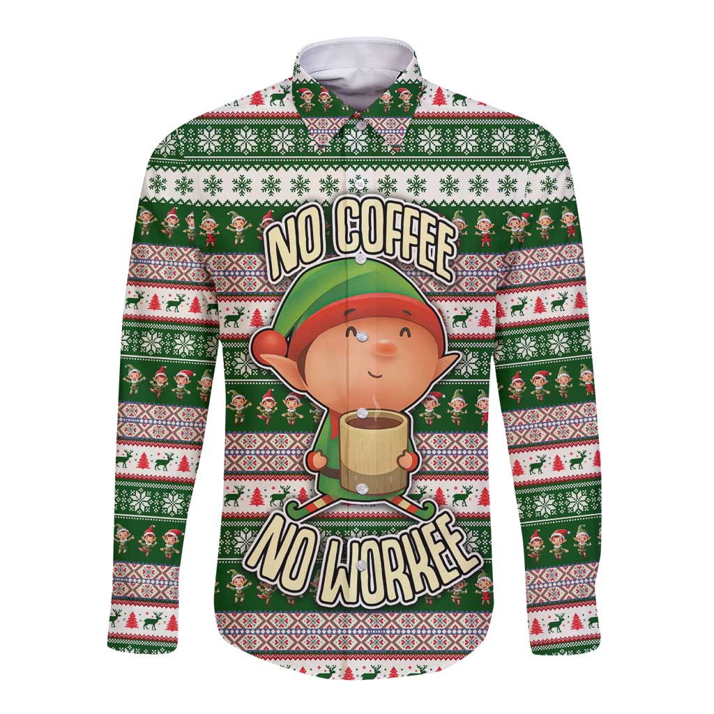 No Coffee No Workee Christmas Design Long Sleeve Button Shirt Xmas Holiday Patterns - Wonder Print Shop