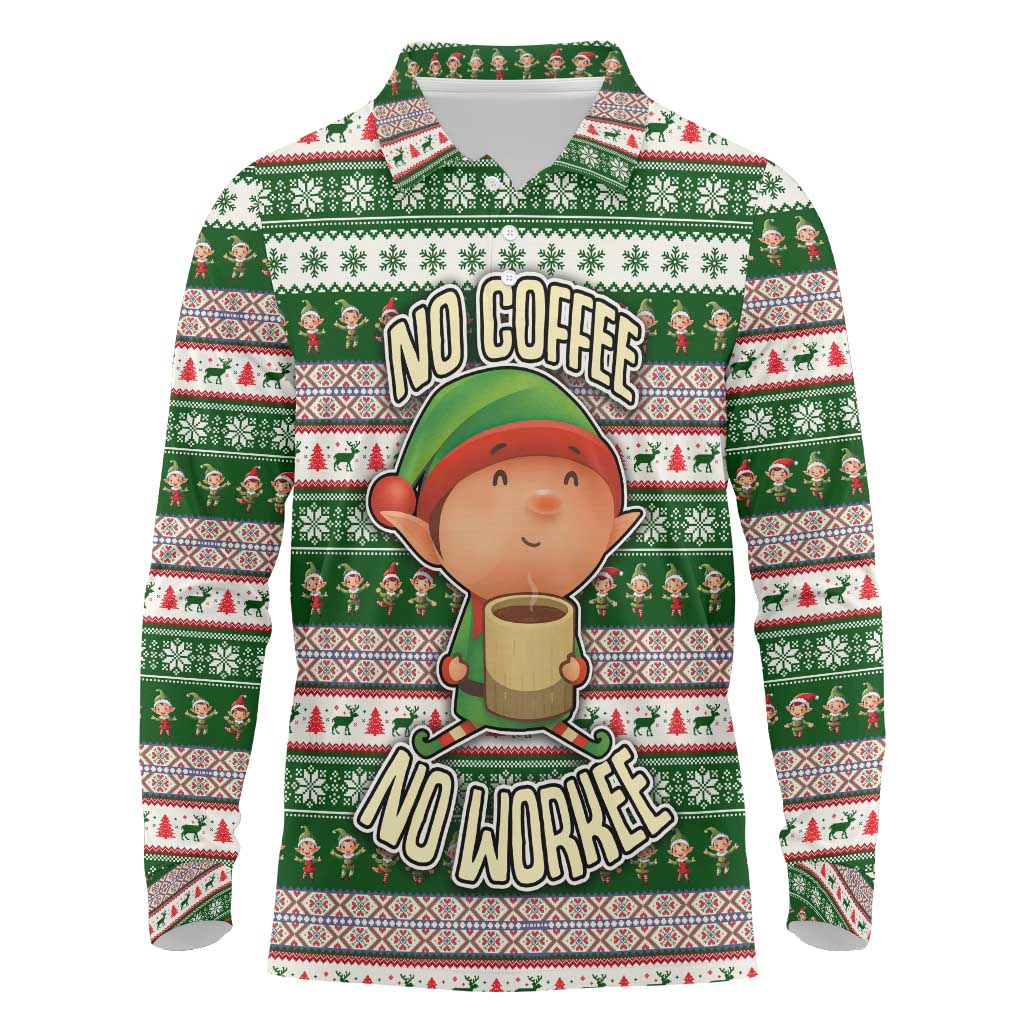 No Coffee No Workee Christmas Design Long Sleeve Polo Shirt Xmas Holiday Patterns - Wonder Print Shop
