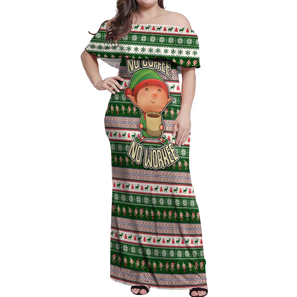 No Coffee No Workee Christmas Design Off Shoulder Maxi Dress Xmas Holiday Patterns - Wonder Print Shop