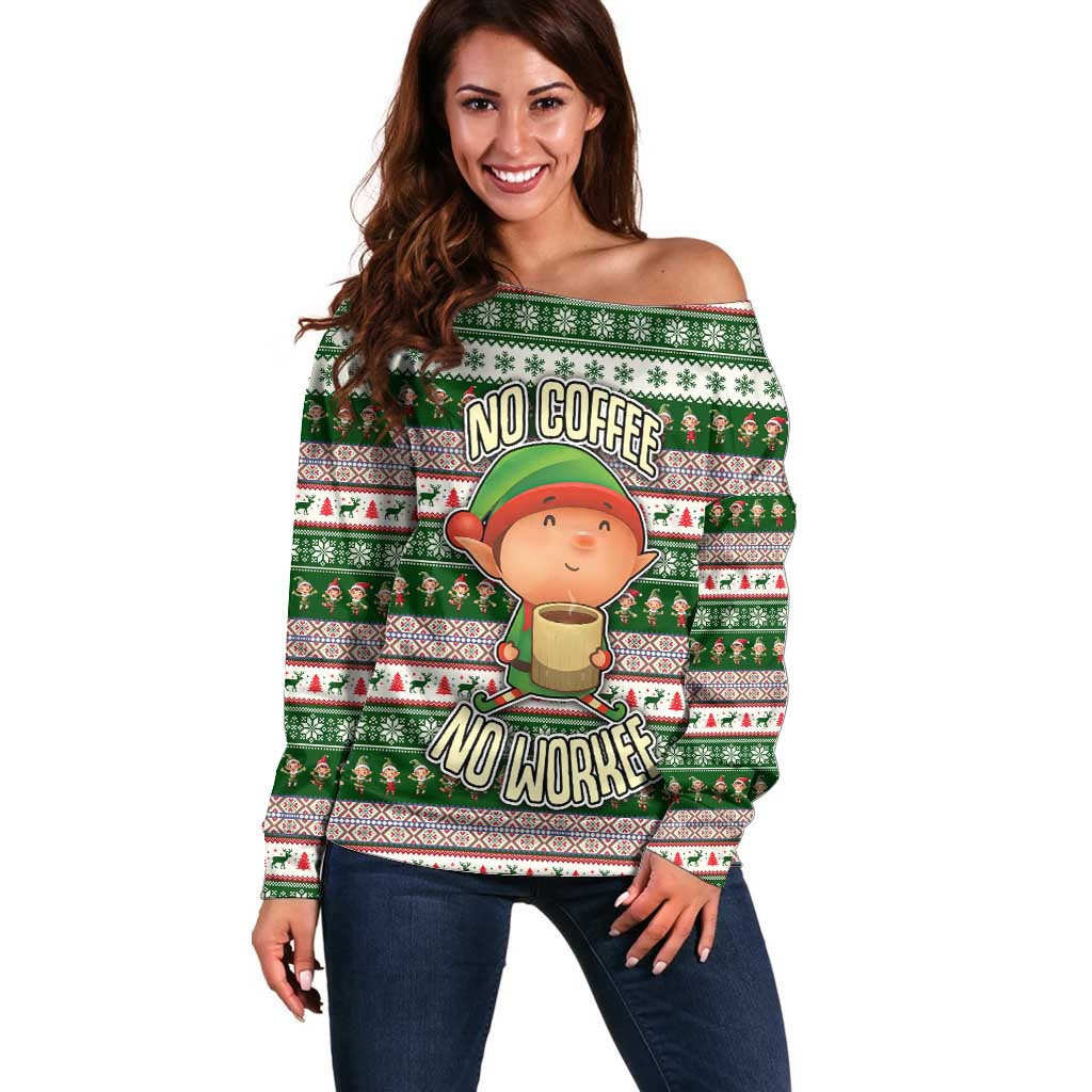 No Coffee No Workee Christmas Design Off Shoulder Sweater Xmas Holiday Patterns - Wonder Print Shop