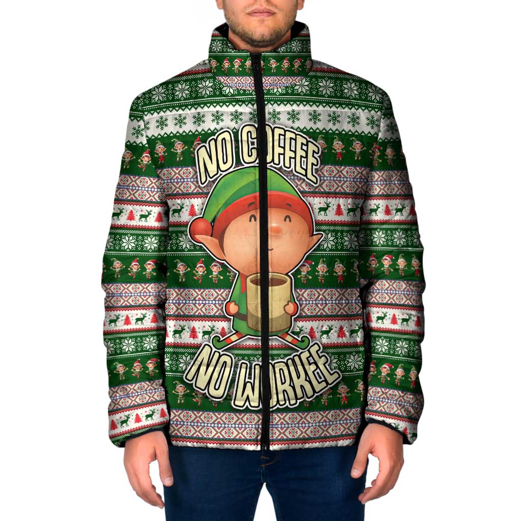 No Coffee No Workee Christmas Design Padded Jacket Xmas Holiday Patterns - Wonder Print Shop