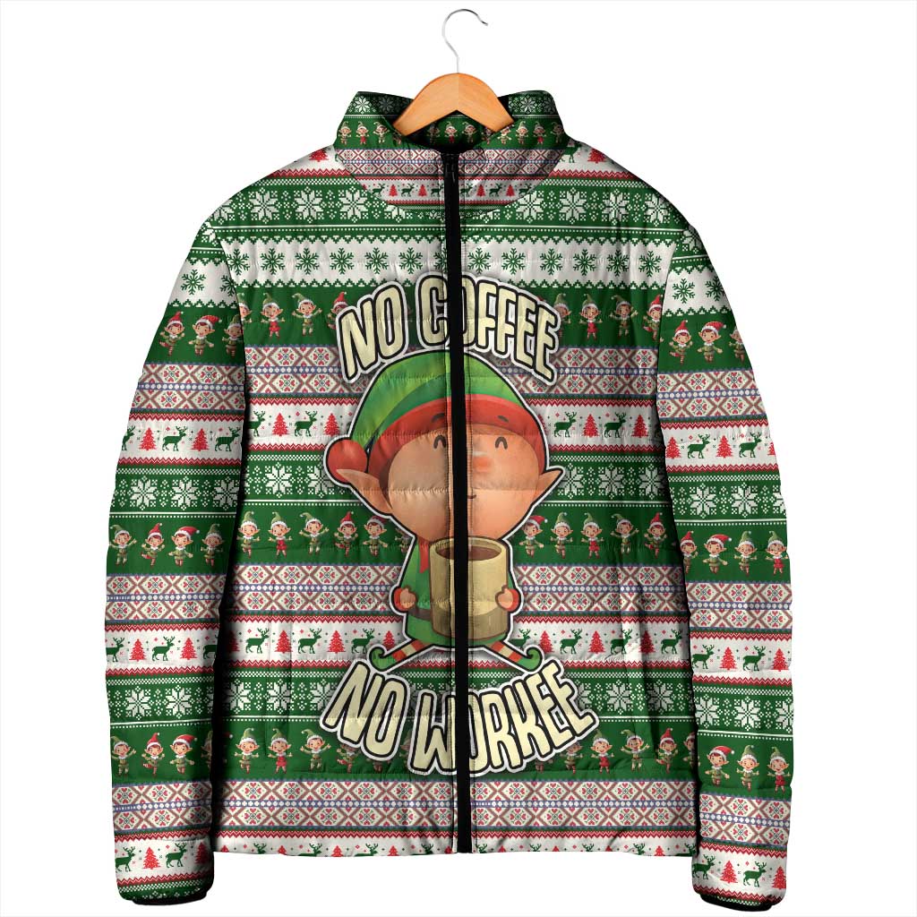 No Coffee No Workee Christmas Design Padded Jacket Xmas Holiday Patterns - Wonder Print Shop