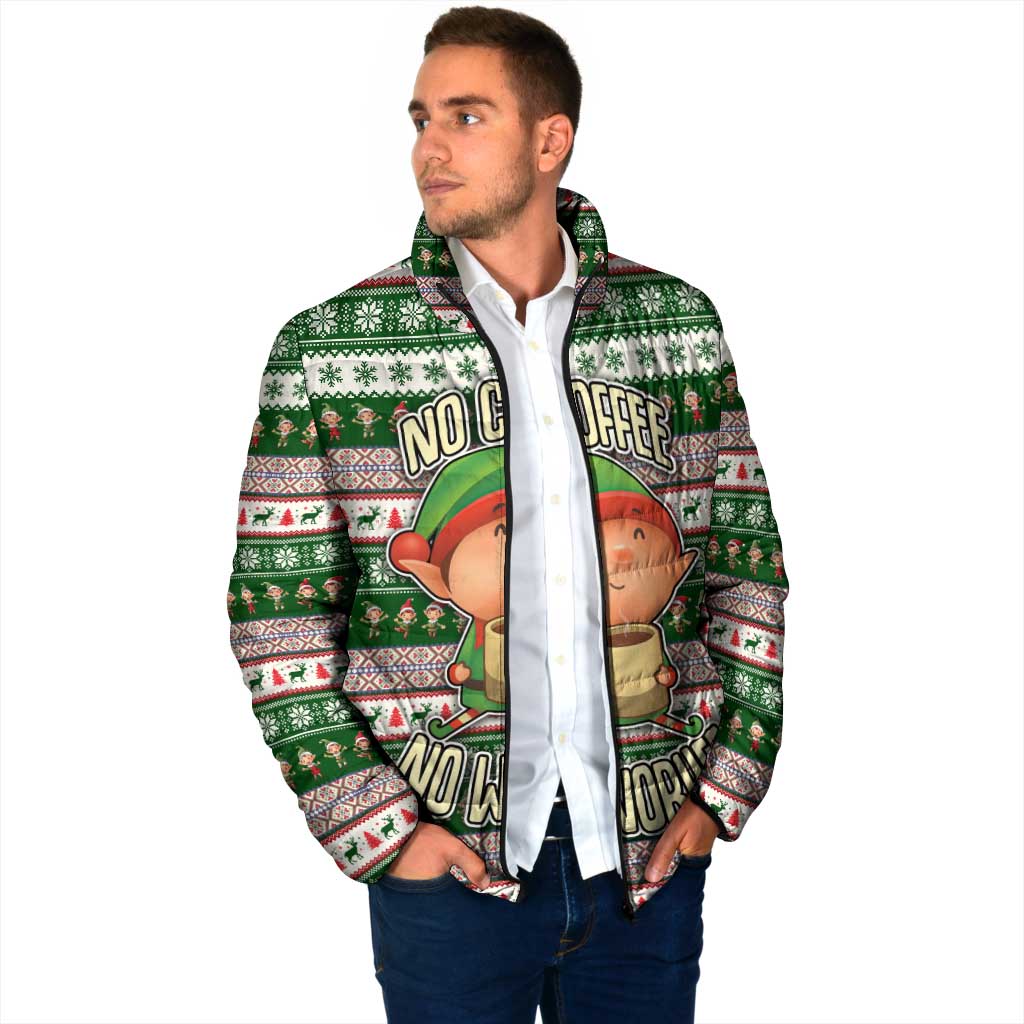 No Coffee No Workee Christmas Design Padded Jacket Xmas Holiday Patterns - Wonder Print Shop