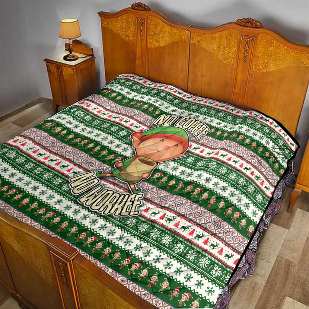 No Coffee No Workee Christmas Design Quilt Xmas Holiday Patterns - Wonder Print Shop