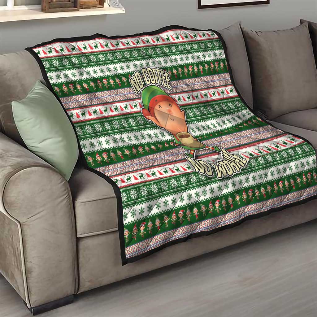 No Coffee No Workee Christmas Design Quilt Xmas Holiday Patterns - Wonder Print Shop