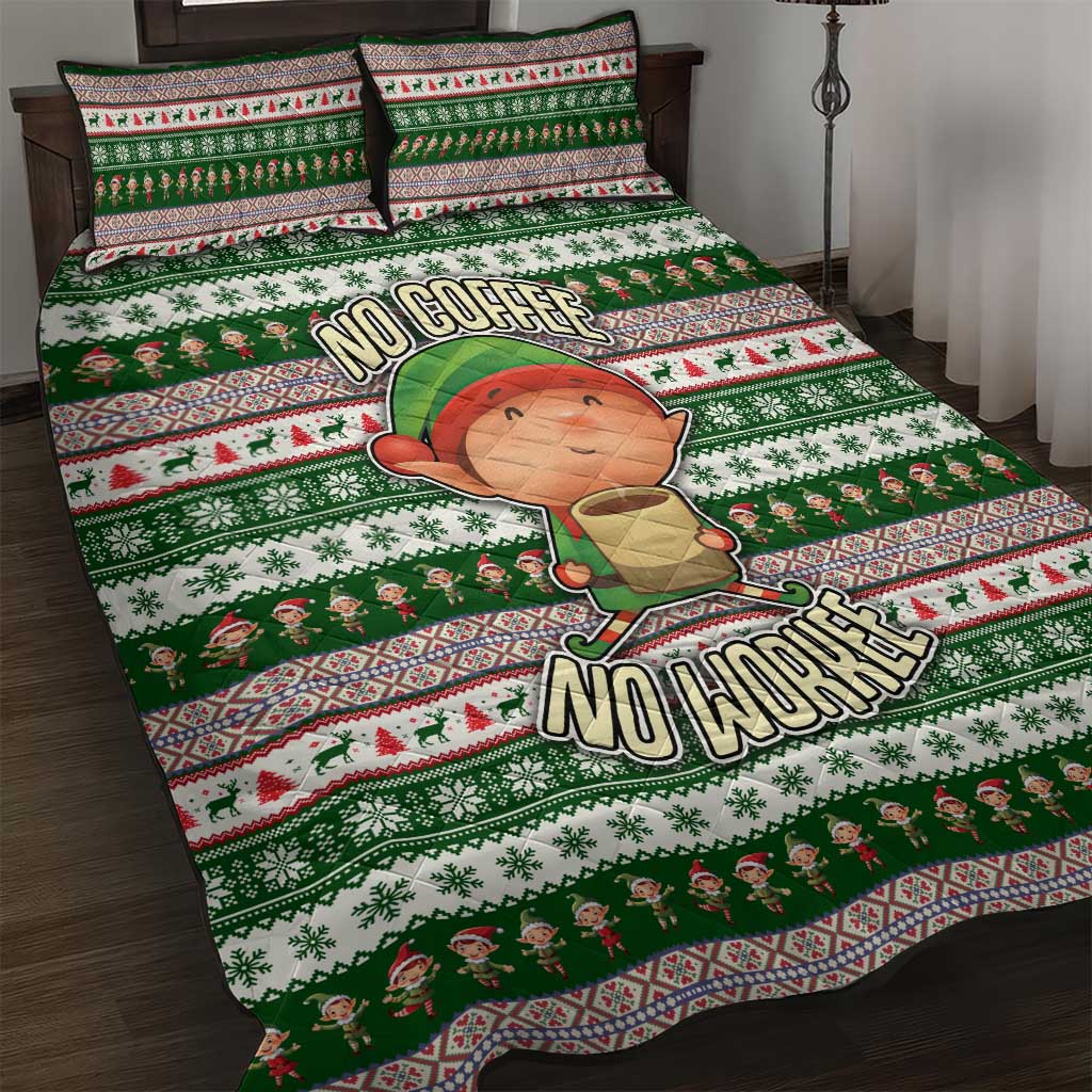 No Coffee No Workee Christmas Design Quilt Bed Set Xmas Holiday Patterns - Wonder Print Shop
