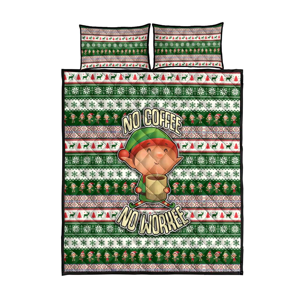 No Coffee No Workee Christmas Design Quilt Bed Set Xmas Holiday Patterns - Wonder Print Shop