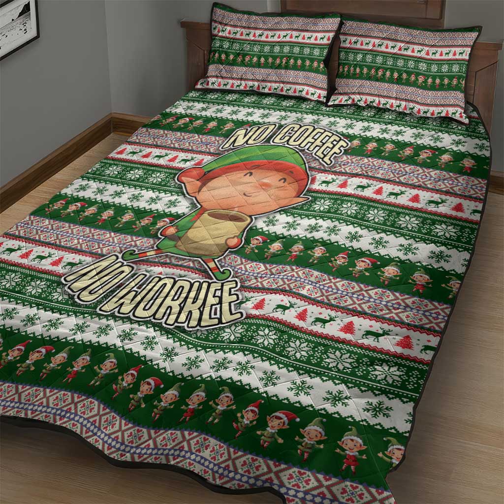 No Coffee No Workee Christmas Design Quilt Bed Set Xmas Holiday Patterns - Wonder Print Shop