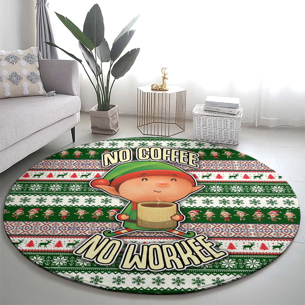 No Coffee No Workee Christmas Design Round Carpet Xmas Holiday Patterns - Wonder Print Shop