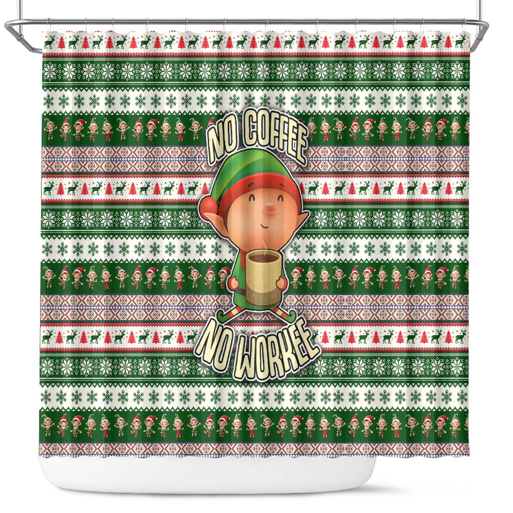 No Coffee No Workee Christmas Design Shower Curtain Xmas Holiday Patterns - Wonder Print Shop