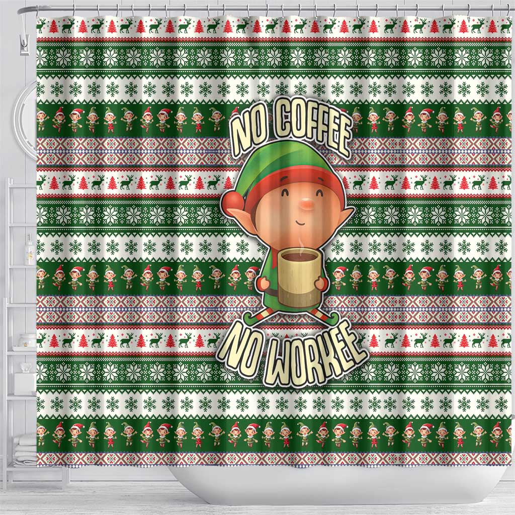 No Coffee No Workee Christmas Design Shower Curtain Xmas Holiday Patterns - Wonder Print Shop