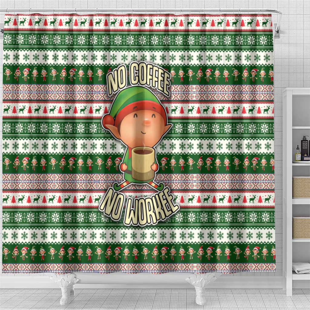 No Coffee No Workee Christmas Design Shower Curtain Xmas Holiday Patterns - Wonder Print Shop