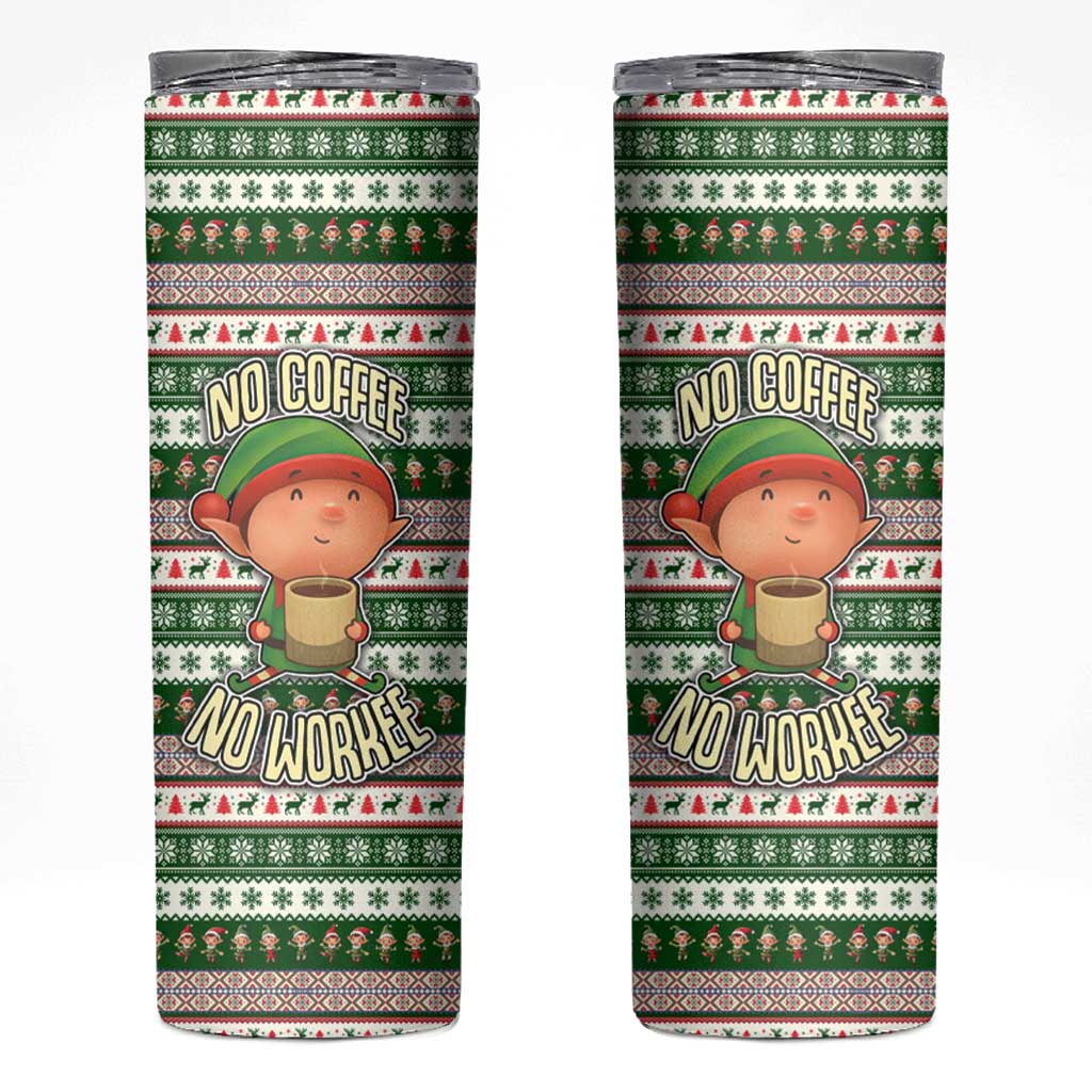 No Coffee No Workee Christmas Design Skinny Tumbler Xmas Holiday Patterns - Wonder Print Shop