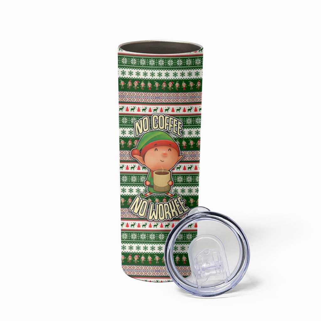 No Coffee No Workee Christmas Design Skinny Tumbler Xmas Holiday Patterns - Wonder Print Shop