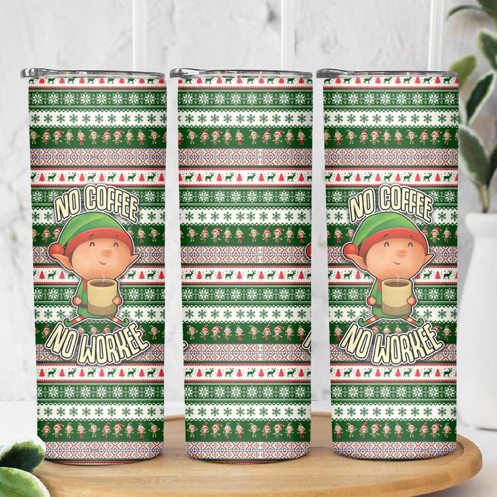 No Coffee No Workee Christmas Design Skinny Tumbler Xmas Holiday Patterns - Wonder Print Shop