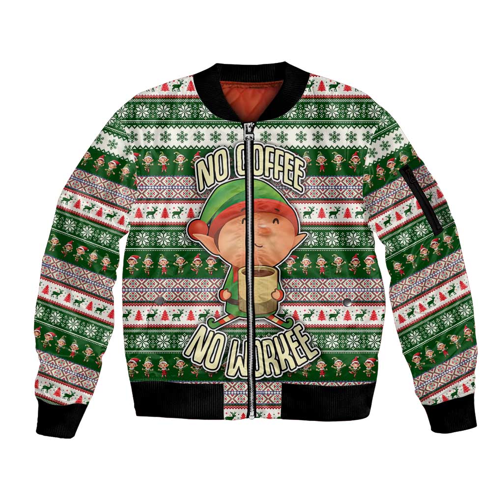No Coffee No Workee Christmas Design Sleeve Zip Bomber Jacket Xmas Holiday Patterns - Wonder Print Shop