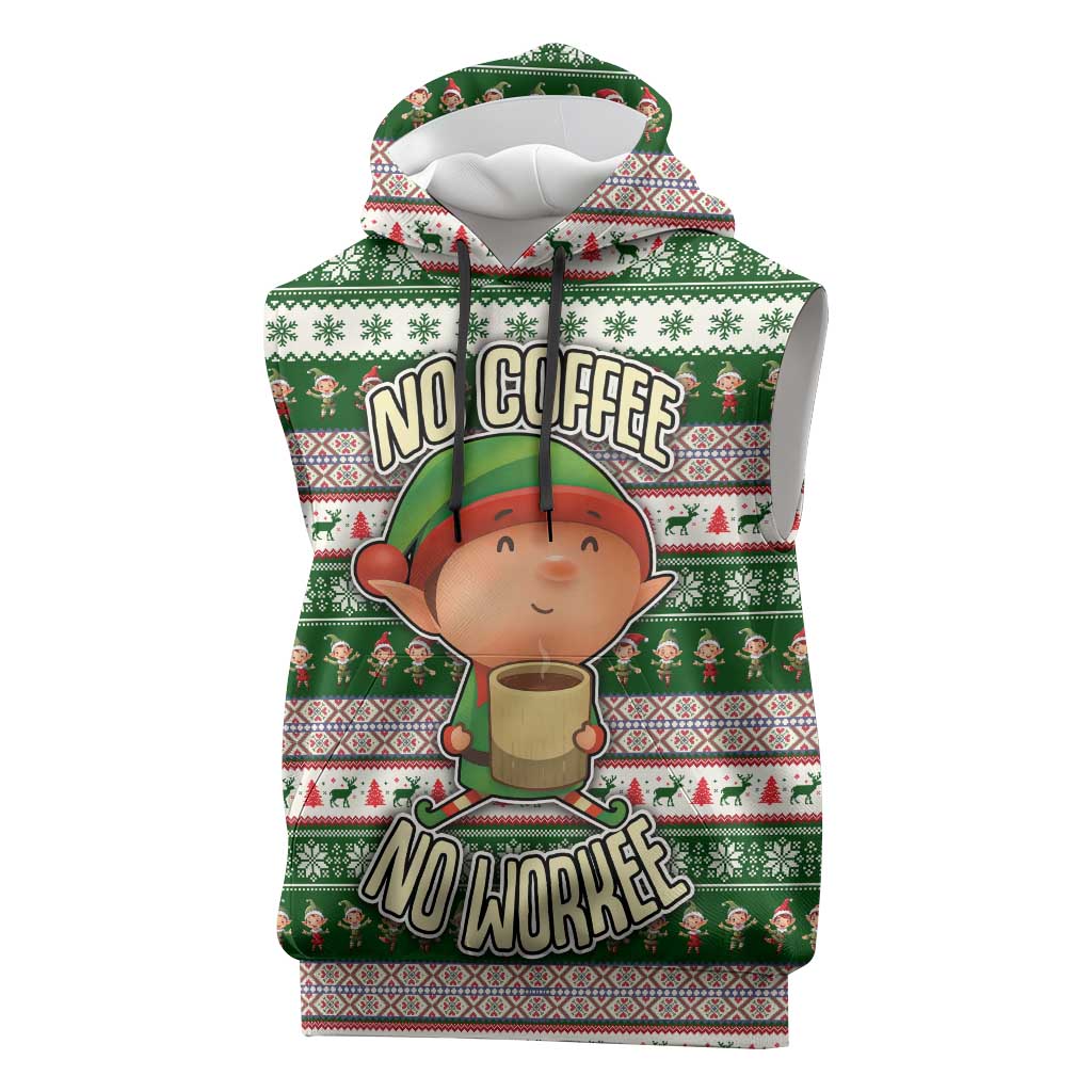 No Coffee No Workee Christmas Design Sleeveless Hoodie Xmas Holiday Patterns - Wonder Print Shop