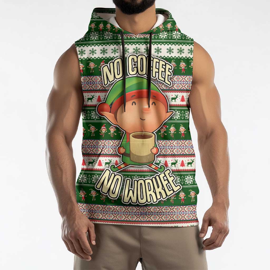 No Coffee No Workee Christmas Design Sleeveless Hoodie Xmas Holiday Patterns - Wonder Print Shop