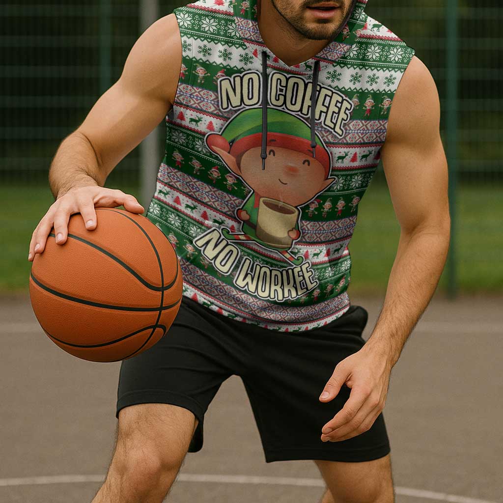 No Coffee No Workee Christmas Design Sleeveless Hoodie Xmas Holiday Patterns - Wonder Print Shop